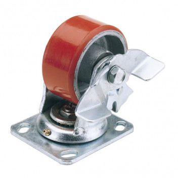 Draper 65524 - 100mm Dia. Swivel Plate Fixing Heavy Duty Polyurethane Wheel with Brake - S.W.L. 250Kg