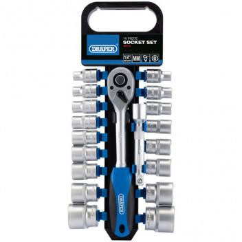 Draper 16375 - 1/2" Sq. Dr. Metric Socket and Ratchet Set (19 Piece)